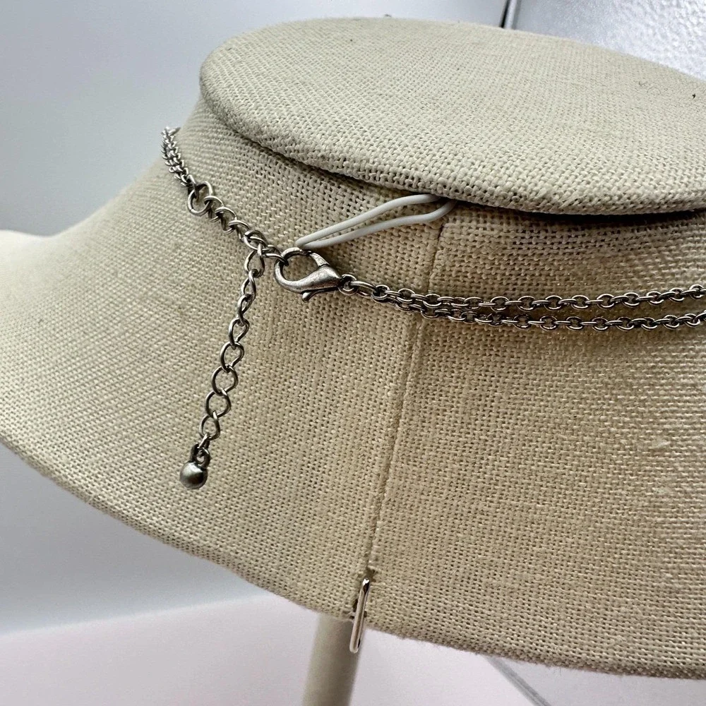 Vintage 90s Multi Strand Layered Necklace Silver Tone Hearts Disk Charms Jewelry
